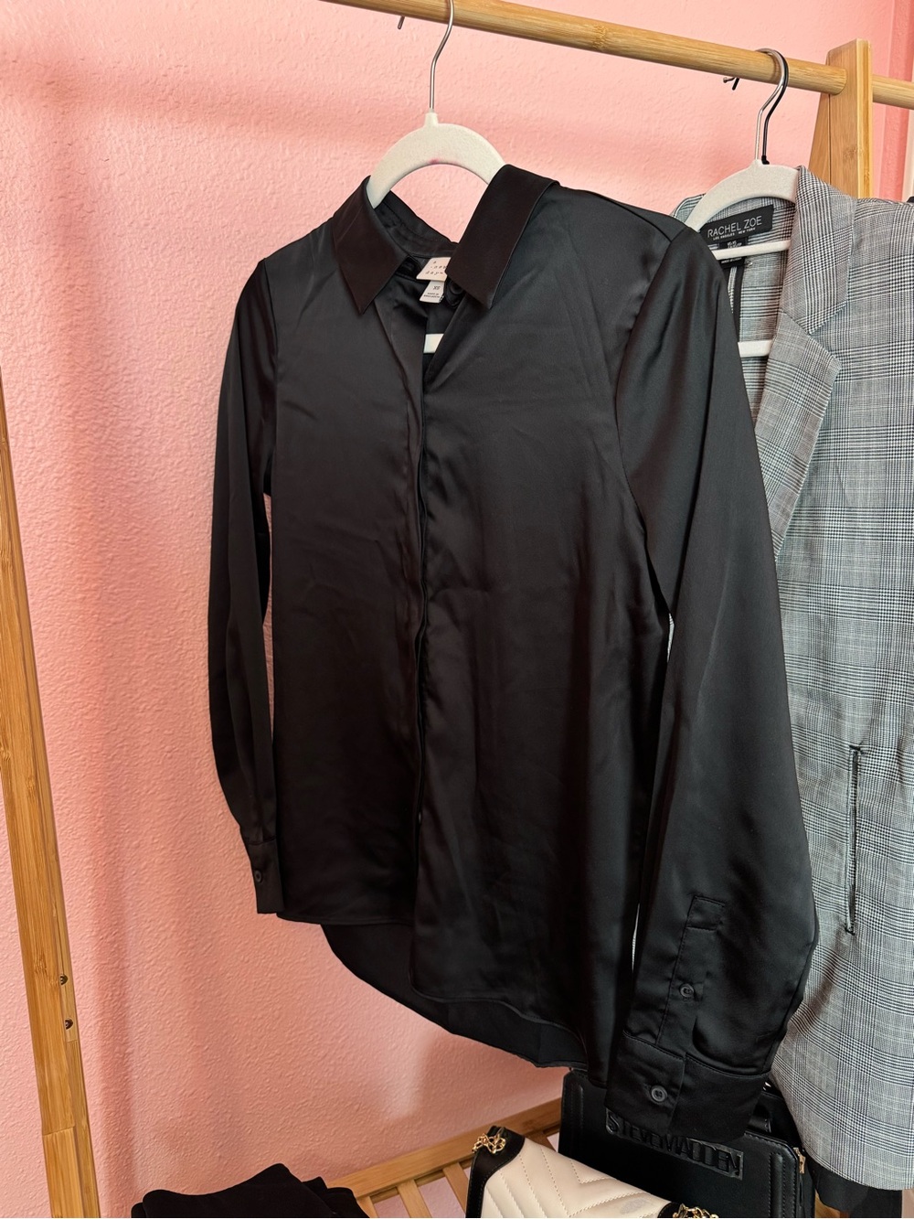 a new day Black Satin Long-Sleeve Blouse